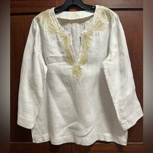 EUC Lilly Pulitzer white gold linen blouse Large